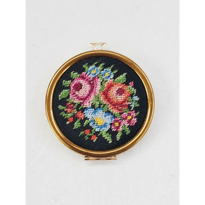 Vintage Avon Tapestry Needlepoint Compact Locket Pendant